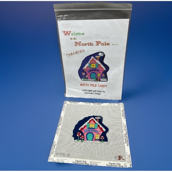 Renaissance Designs Other - Renaissance Designs Hand Painted Needlepoint North Pole Village - Candy Cottage